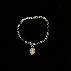 925 Sterling Silver Heart Cut Out Locket Bracelet 7 Inch Rolo Chain
